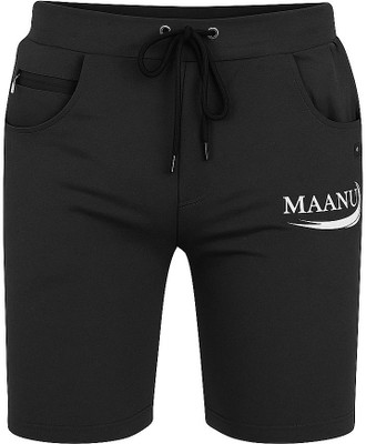 MAANU Solid Men Black Regular Shorts