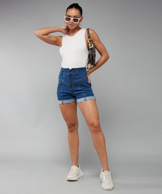 DOLCE CRUDO Solid Women Denim Blue Denim Shorts