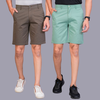 Librazo Solid Men Grey, Beige Regular Shorts