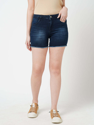 Kraus Jeans Solid Women Blue Denim Shorts