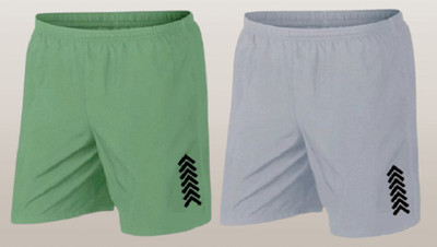 skyrow Printed Men Light Green, Grey Regular Shorts