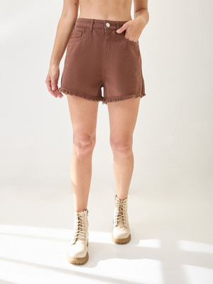Globus Solid Women Denim Brown Denim Shorts
