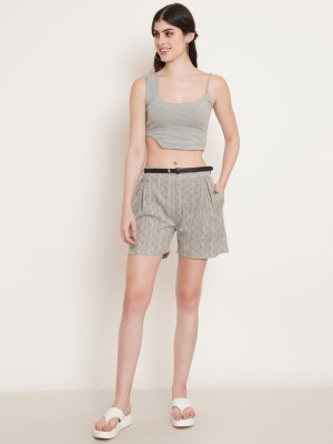 FABRIC FITOOR Striped Women Grey Casual Shorts
