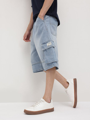 Roadster Solid Men Blue Cargo Shorts