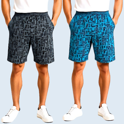 RK Costing Printed Men Blue, Grey Regular Shorts