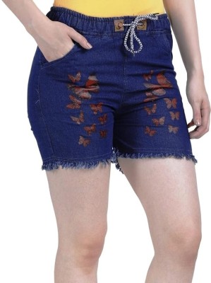 NEHA FASHION Printed Women Denim Blue Denim Shorts