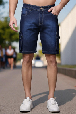 ZAYSH Solid Men Dark Blue Denim Shorts