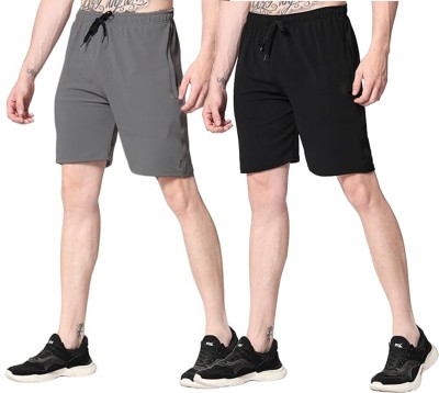 VellaFashion Solid Men Black, Grey Gym Shorts