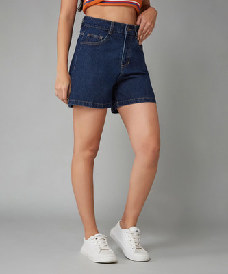 DOLCE CRUDO Solid Women Denim Blue Denim Shorts