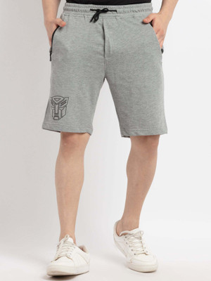 Status Quo Solid, Printed Men Grey Basic Shorts