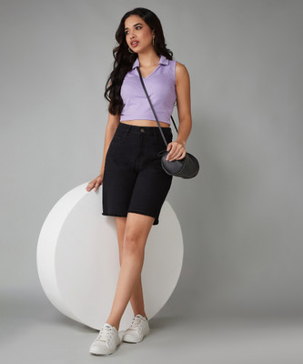 DOLCE CRUDO Solid Women Black Regular Shorts