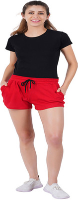 jocker Solid Women Red Boxer Shorts, Casual Shorts, Gym Shorts, Night Shorts, Regular Shorts