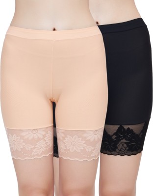 PLUMBURY Solid Women Black, Beige Cycling Shorts