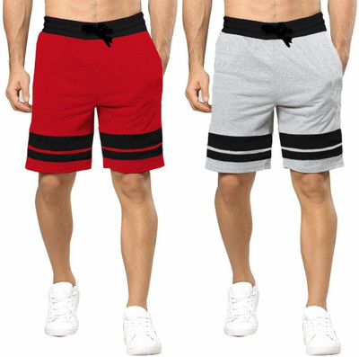 GLAMPANDA Color Block Men Red, Grey Regular Shorts