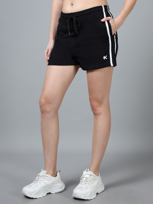 HRX by Hrithik Roshan Self Design, Striped Women Black Regular Shorts