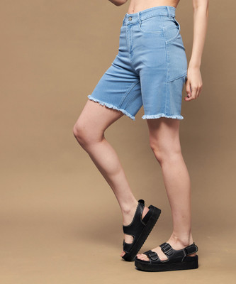 Miss Chase Solid Women Denim Blue Denim Shorts