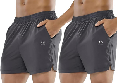 AS FASHION Solid Men Reversible Grey Gym Shorts