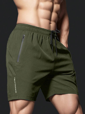 LOTHRIC Self Design Men Green Gym Shorts