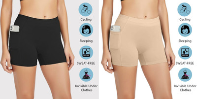 Darshita Fashion Solid Women Black, Beige Cycling Shorts