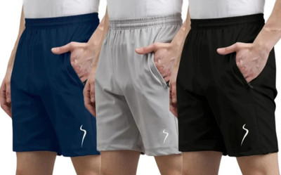 MGC MAANU Solid Men Black, Grey, Dark Blue Beach Shorts