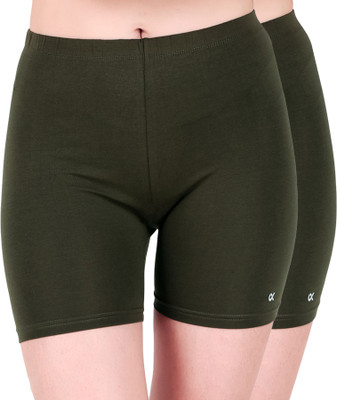 XJARVIS Solid Women Dark Green Sports Shorts