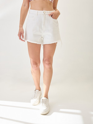 Globus Solid Women Denim White Denim Shorts