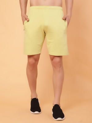 Earthstick Solid Men Yellow Casual Shorts