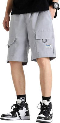 Black Deer Solid Men Grey Cargo Shorts