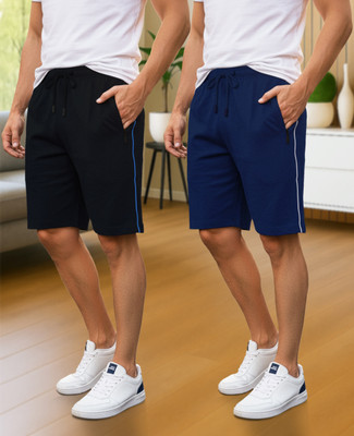 FEEL TRACK Solid Men Black, Blue Regular Shorts