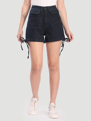Bene Kleed Solid Women Denim Dark Blue Cargo Shorts