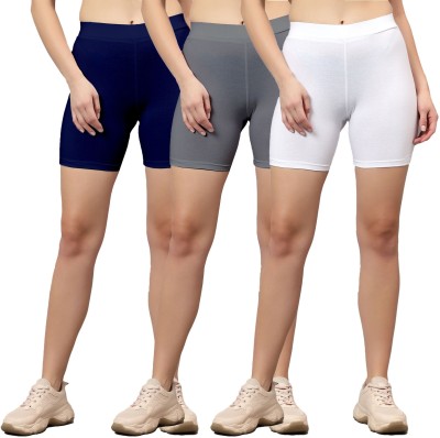 MYO Solid Women Grey, Blue, White Cycling Shorts