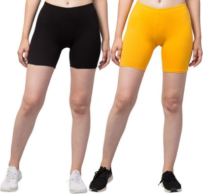 HiRRuX Solid Women Yellow, Black Basic Shorts