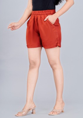 fnj Solid Women Maroon Basic Shorts