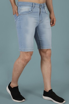 NIVASU Solid Men Light Blue Denim Shorts