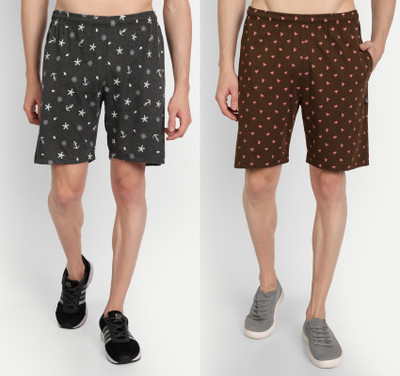 Zeffit Printed Men Brown, Grey Bermuda Shorts