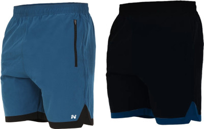 HouseOfCommon Solid Men Black, Blue Gym Shorts