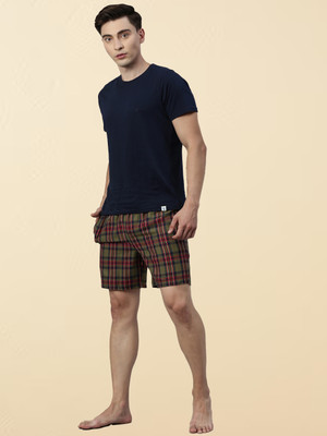 JOVEN Checkered Men Dark Green, Red Bermuda Shorts