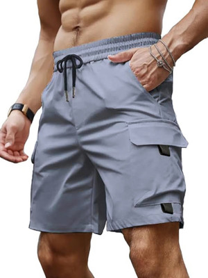 Pitzz Solid Men Grey Cargo Shorts