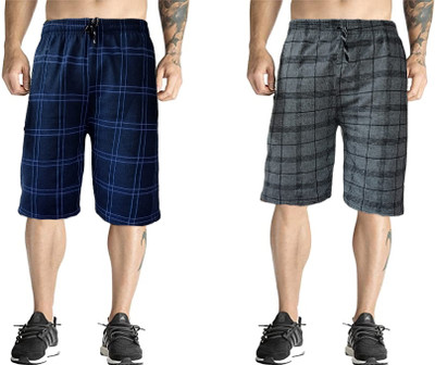 RoyalTex Checkered Men Blue Bermuda Shorts