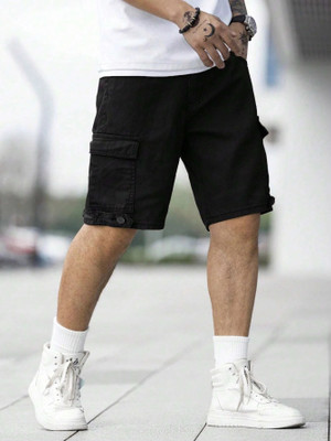 Leriya Fashion Solid Men Black Cargo Shorts