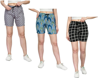KAVYA Printed Women Grey, Blue, Black Regular Shorts