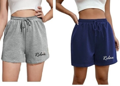 HouseOfCommon Printed Women Blue, Grey Regular Shorts