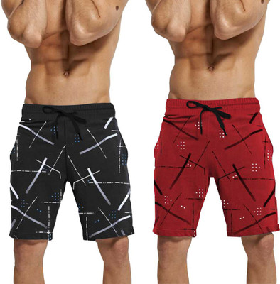 TRIPR Printed Men Red, Black Regular Shorts