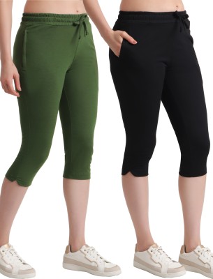 TT LPJ_433_PO2 Women Black, Dark Green Capri