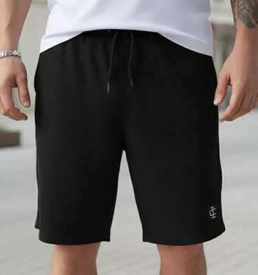 INDICLUB Self Design Men Black Regular Shorts
