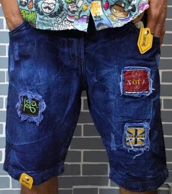 Pryann Self Design Men Denim Blue Denim Shorts