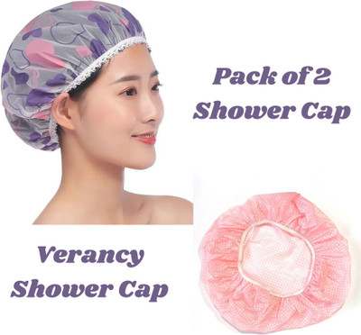 VERANCY Safe EVA Made Girls Shower Cap for Joyful Baths (Multicolored) (Pack of 2)