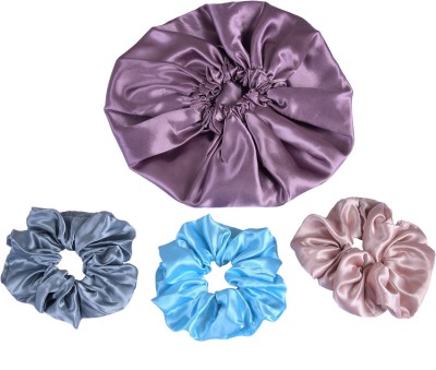 NNR Satin Silk Bonnet for Hair And skin care, Shower Cap & Scrunchies Combo