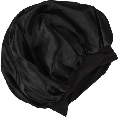 RHYNISH Satin Silk Lycra Bonnet/Sleeping Cap (Black)