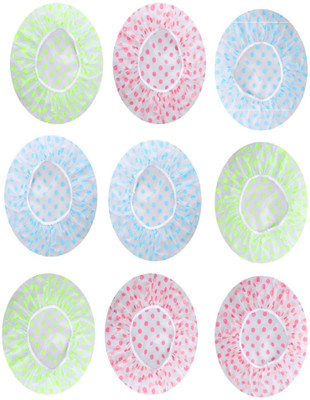 SIOPAWORLD Women's Plastic Printed Shower Cap With Elastic Band Reusable Shower Cap Multi color